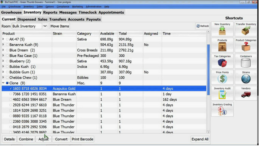 BioTrackTHC dashboard