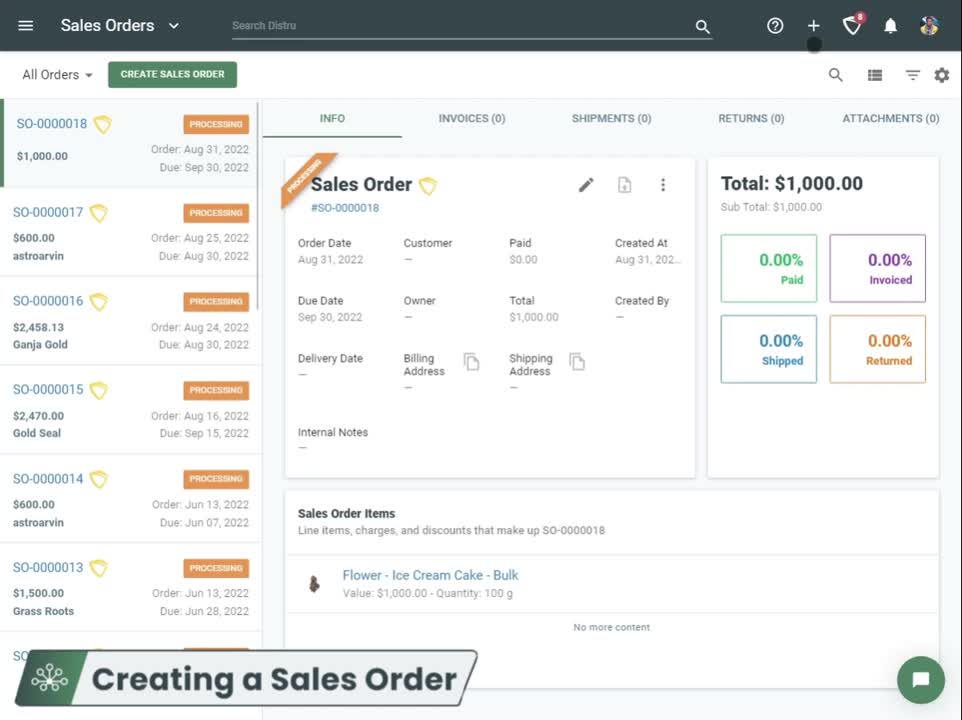 Distru platform interface showing wholesale order management and Metrc compliance tracking